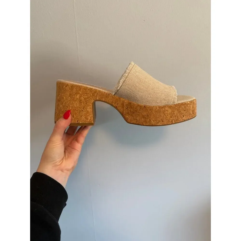 Steve Madden Canary Fabric Platform Sandals Heels Cork size 9.5